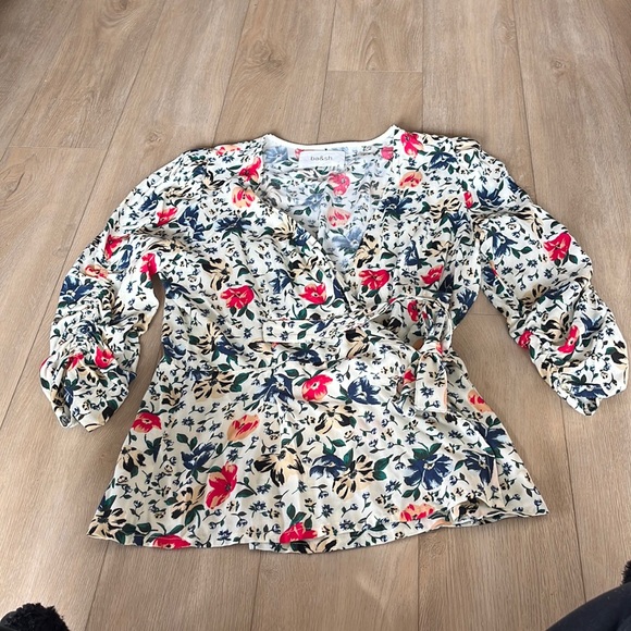 Ba&Sh Paco Rouched Floral Print Crepe Wrap Blouse small - Picture 3 of 10